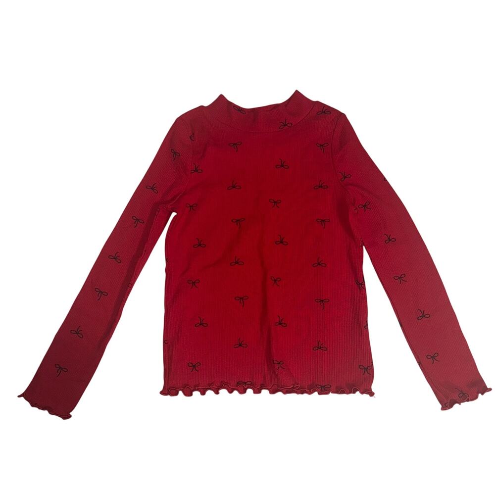 Cat & Jack Girls XS 4/5 Long Sleeve Top Ribbed Bows Holiday Casual Basic Scchool